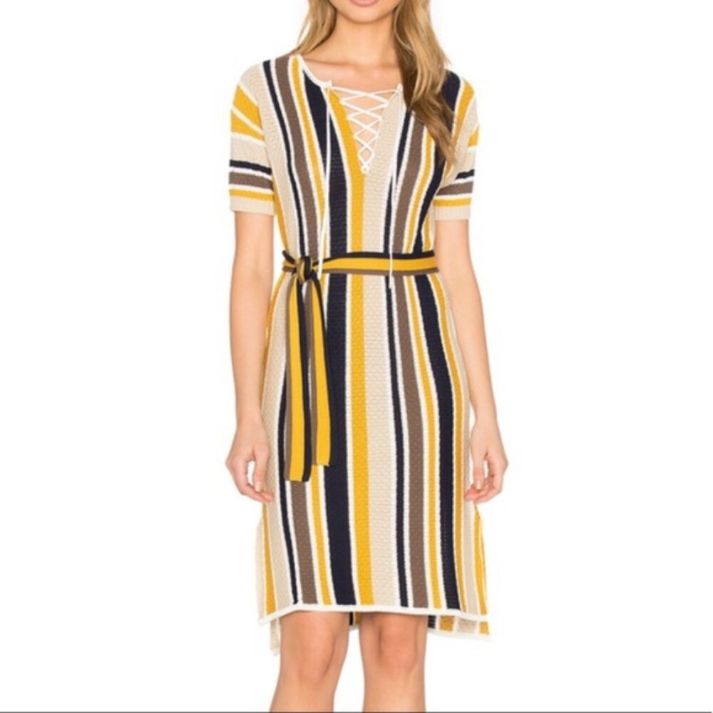 Frame Denim‎ Le Lace Up Shirt Dress in Multi Stripe Knit Size M Short Sleeve